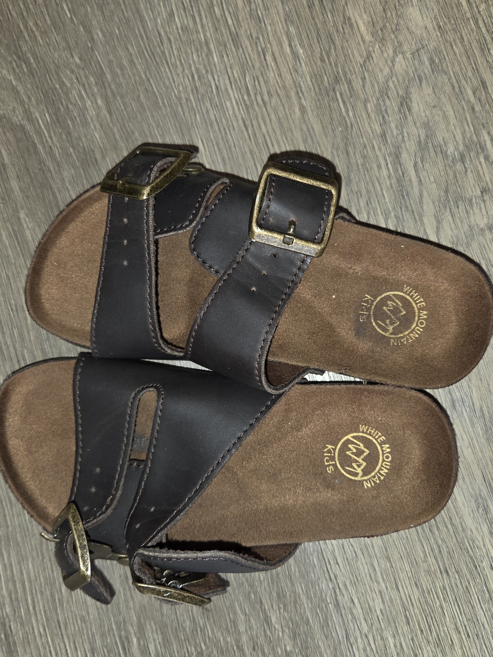 White Mountain Dark Brown Double Buckle Kids Slide Sandals